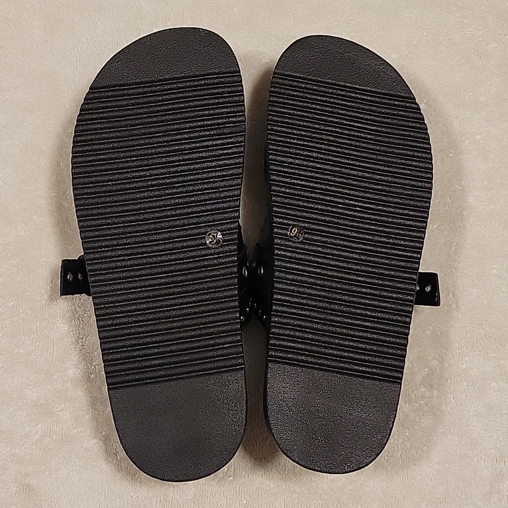 Steve Madden Melanie Black Double-Buckle Stud Slide Sandals, NIB - Picture 8 of 10